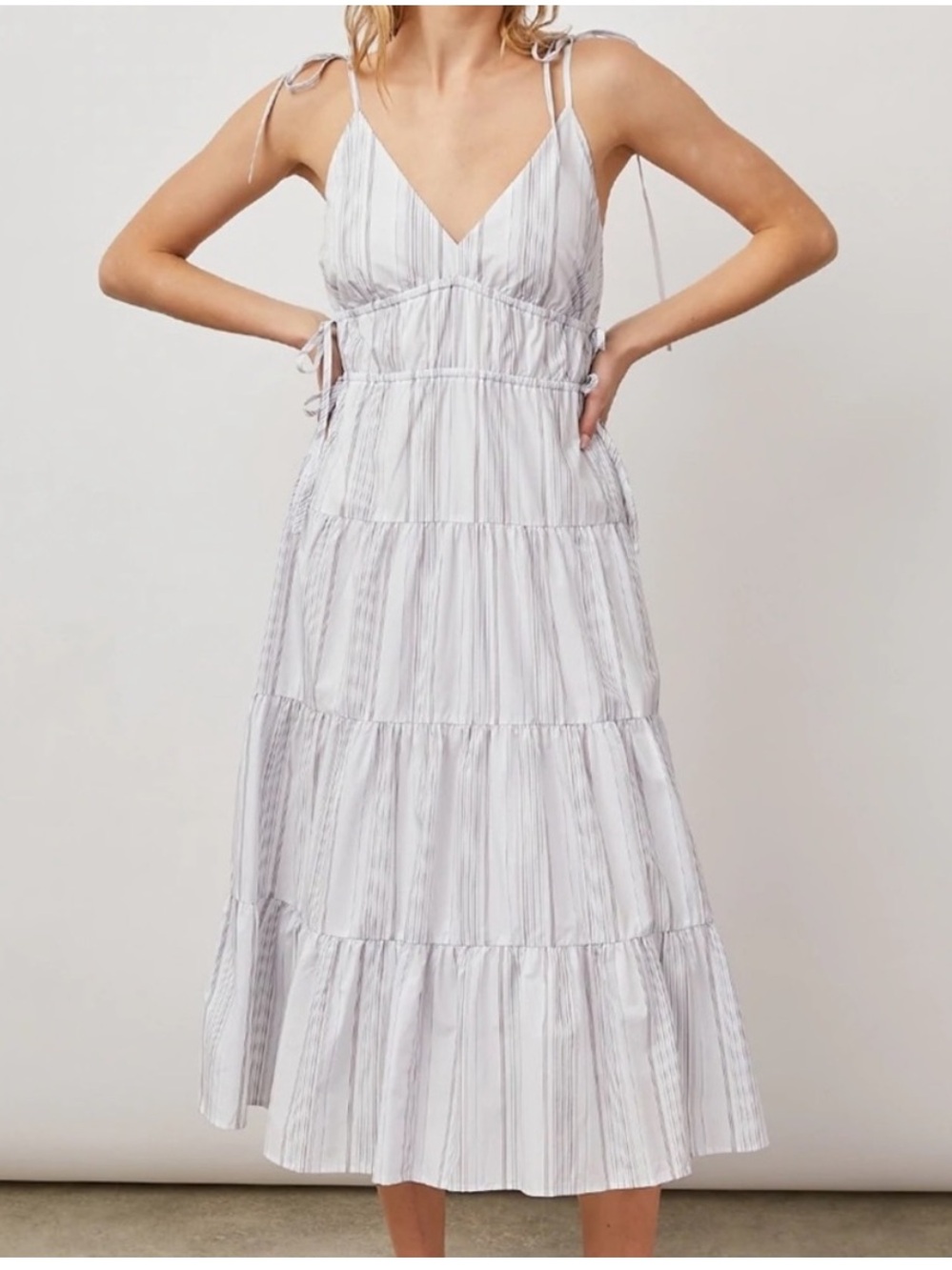 Rails White and Light Blue Striped Tiered Midi Dress